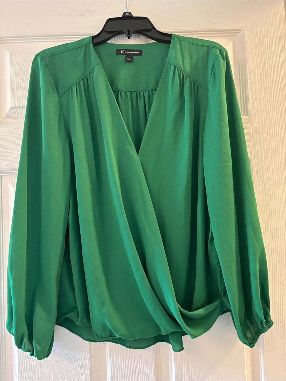 INC International Concepts Green Wrap-Style Blouse